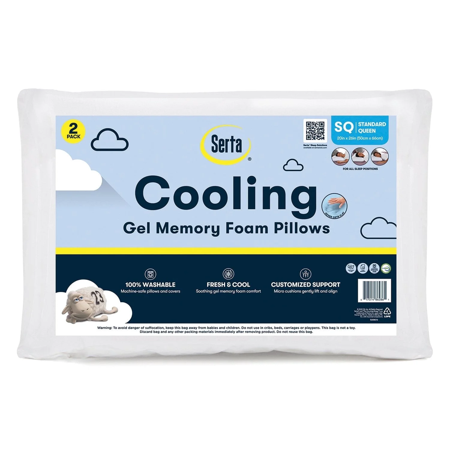 Serta 2 PACK Cooling Gel Memory Foam Bed Pillow
