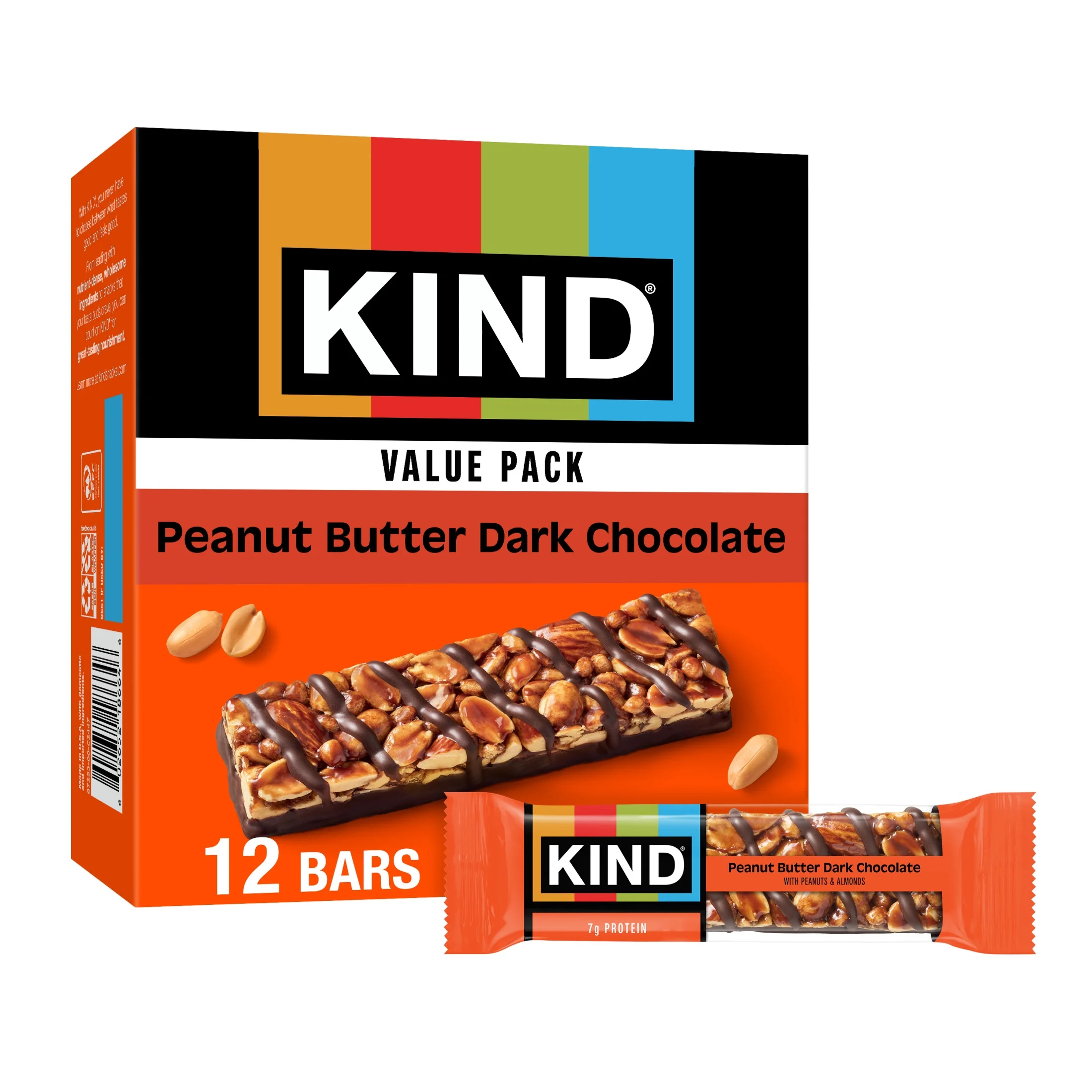 KIND Gluten Free Peanut Butter Dark Chocolate Snack Bars, Value Pack, 1.4 oz, 12 Count, Cardboard Box