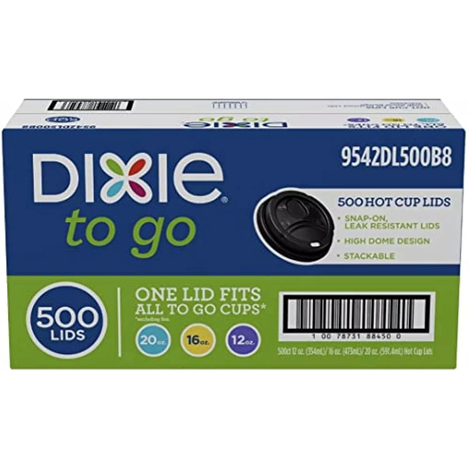 Dixie Perfec Touch Domed Hot Cup Lid for 12 Ounce/16 Ounce - Black, 500 Count