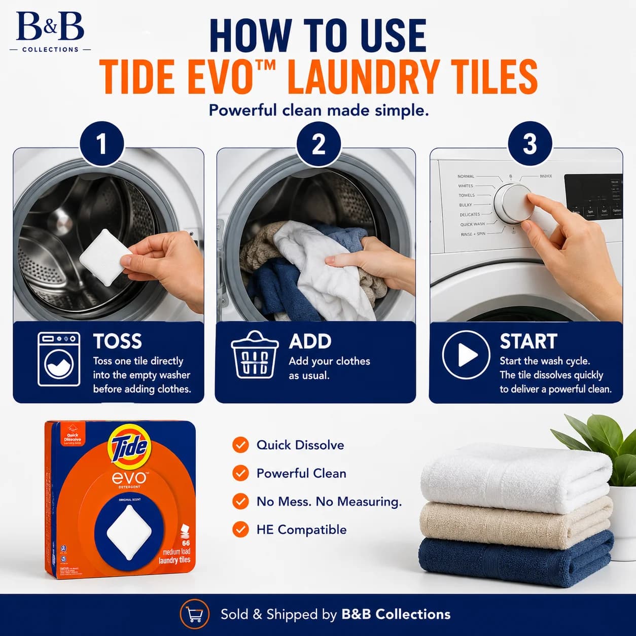 Tide evo Laundry Detergent Tiles, Original Scent, Quick Dissolve Concentrated Laundry Soap, HE Compatible, 66 Medium Loads — view 4