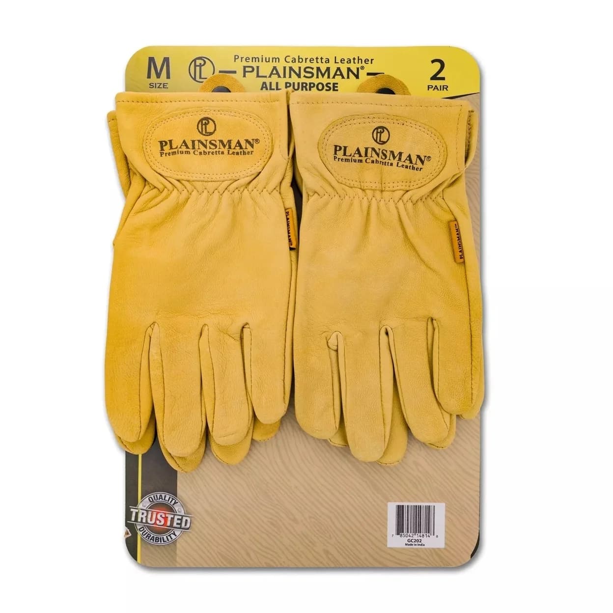 Plainsman Premium Cabretta Yellow Leather Gloves 2 Pairs (Medium)