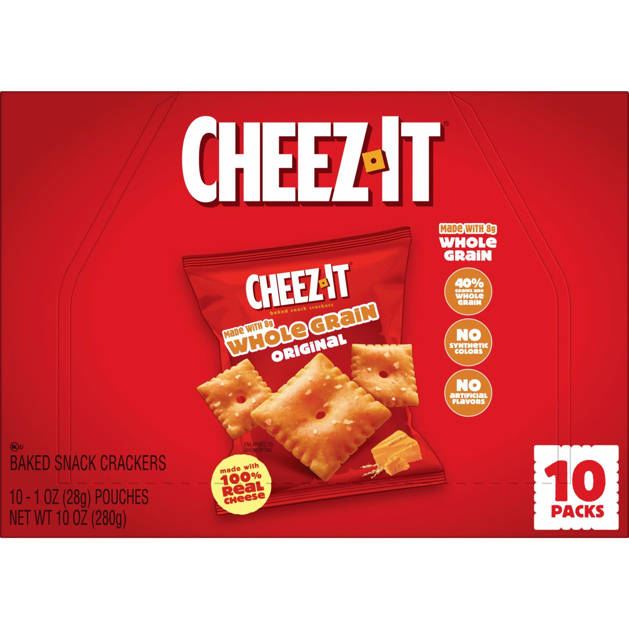 Cheez-It Baked Snack Crackers, Made with Whole Grain, Lunch Snacks, Original, 10oz Box (10 Pouches) — view 6