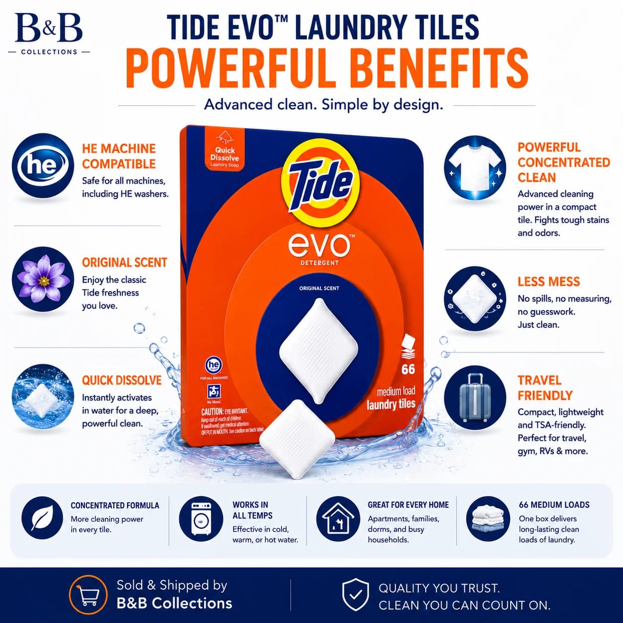 Tide evo Laundry Detergent Tiles, Original Scent, Quick Dissolve Concentrated Laundry Soap, HE Compatible, 66 Medium Loads — view 3