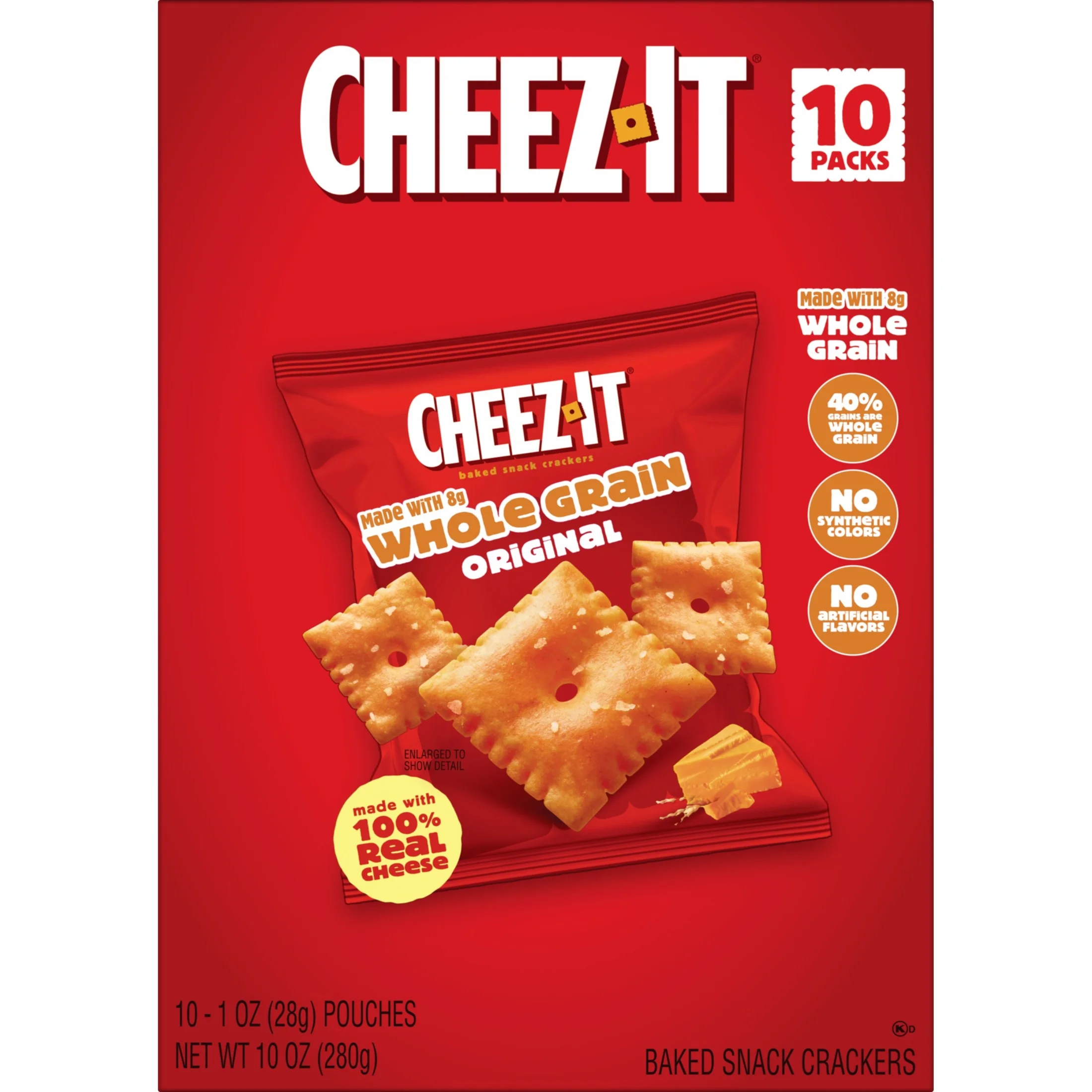 Cheez-It Baked Snack Crackers, Made with Whole Grain, Lunch Snacks, Original, 10oz Box (10 Pouches) — view 8