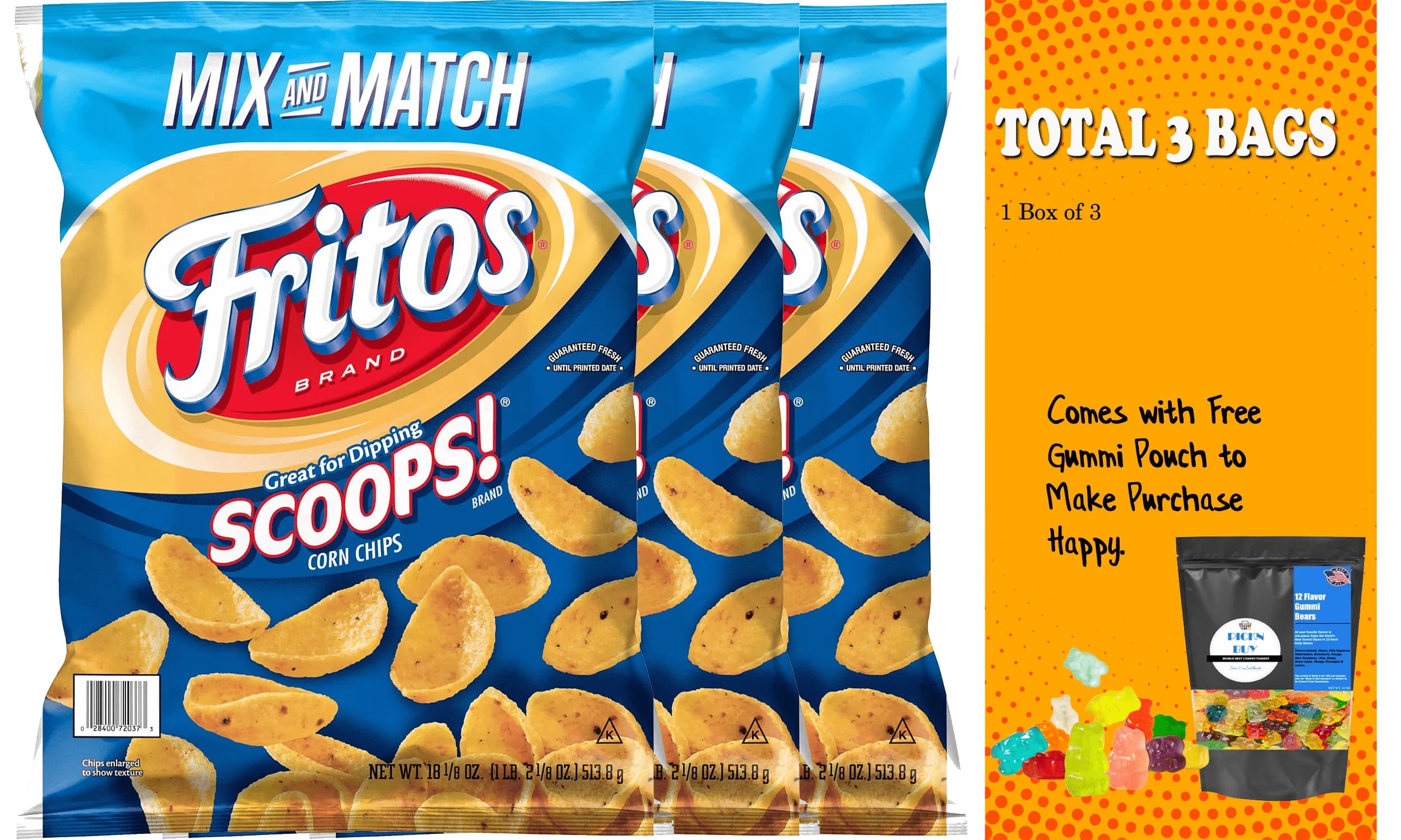 Fritos Scoops! Corn Snacks, Party Size, 18.125 oz. 3pk