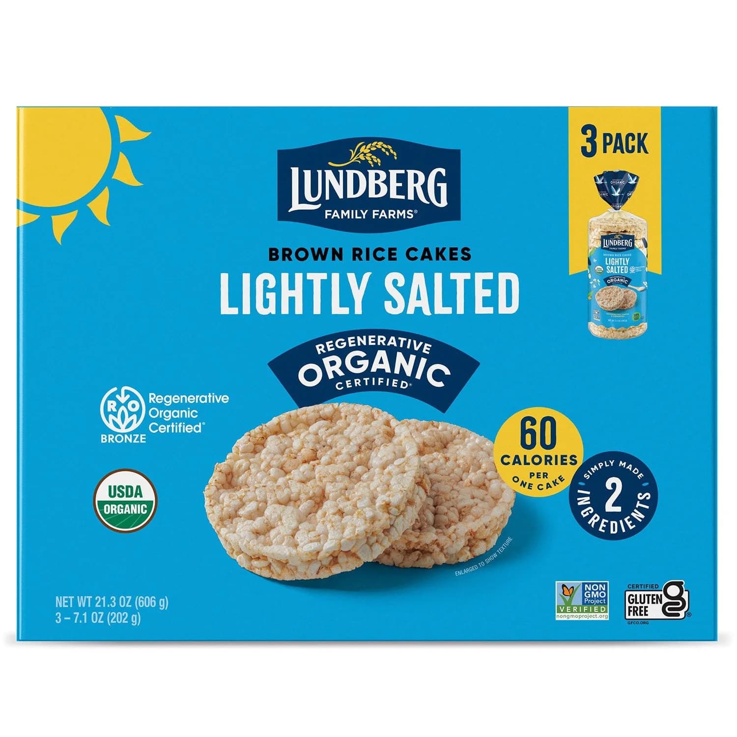 Lundberg Family Farms Organic Lightly Salted Rice Cakes, 7.1 oz., 3 pk.