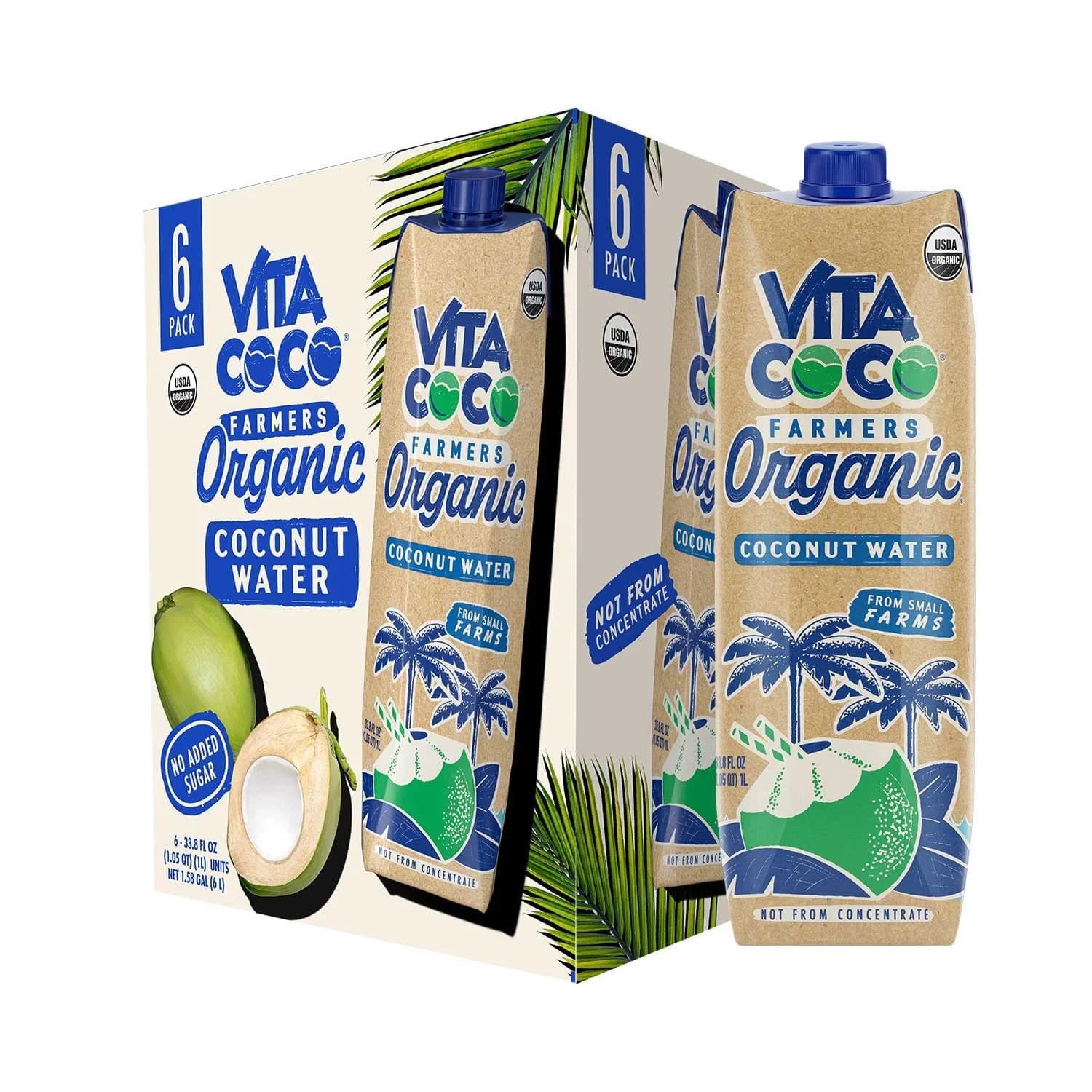 Vita Coco Farmers Organic Coconut Water, 33.8 Fluid Ounce (Pack of 6)