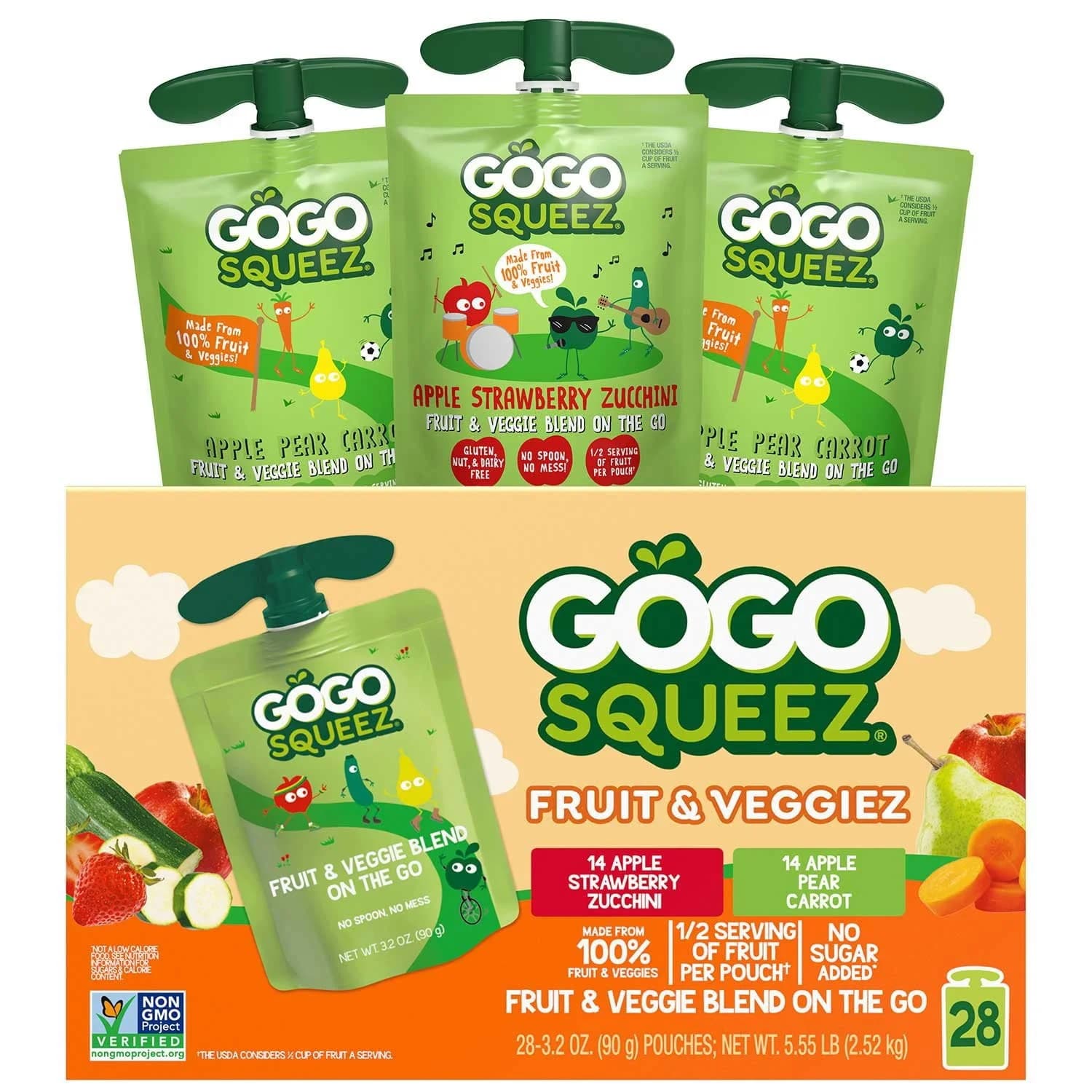 GoGo SqueeZ Fruit & VeggieZ Applesauce Pouches, 3.2 Ounce (28 Count)