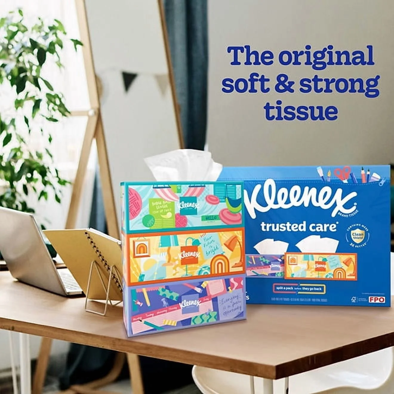 kleenex trusted care 2ply facial tissues flat boxes 12pk — view 3
