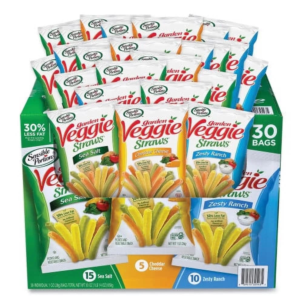 Veggie Straws, Cheddar Cheese/Sea Salt/Zesty Ranch, 1 oz Bag, 30 Bags/Carton, Delivered in 1-4 Business Days