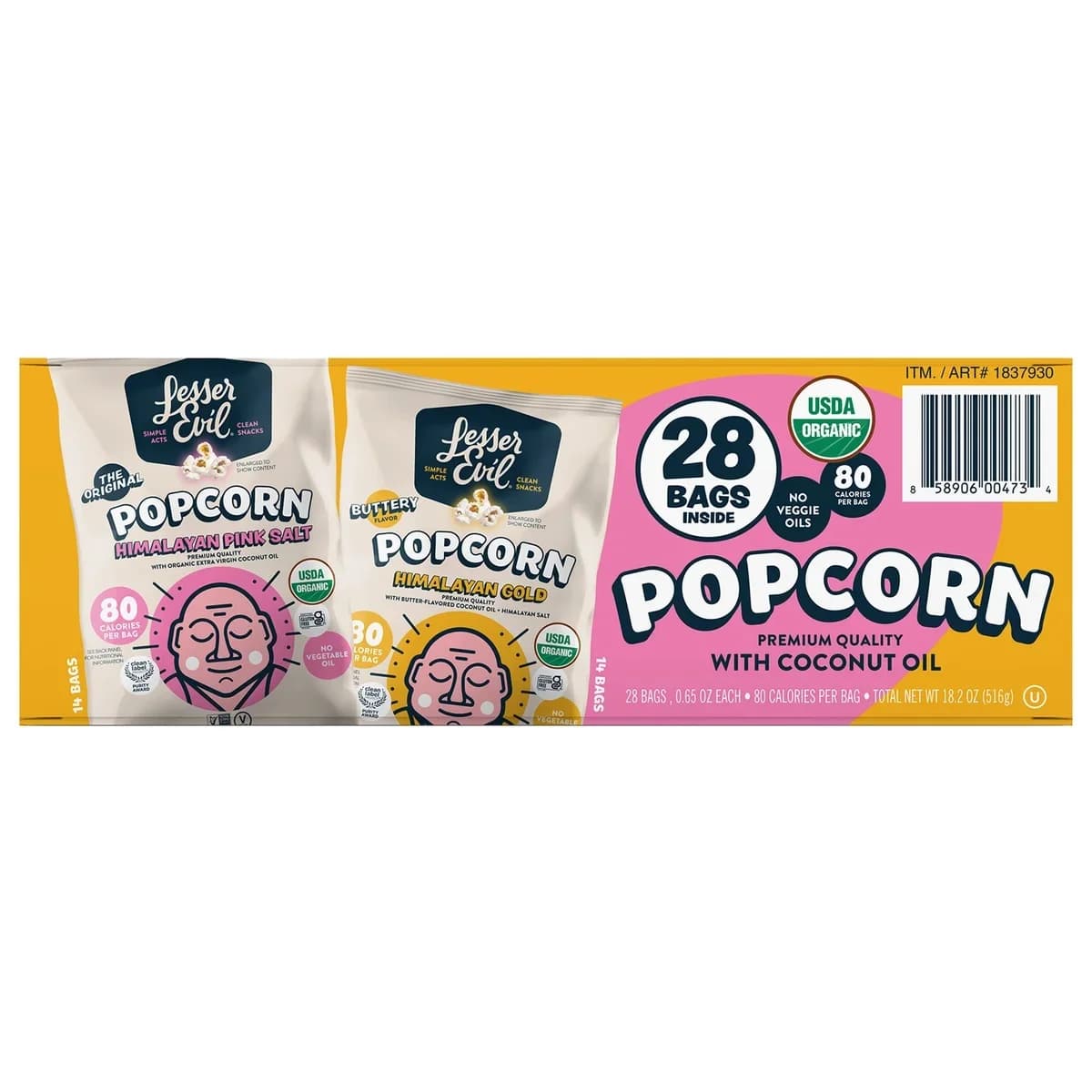 Lesser Evil Organic Popcorn Variety Vend Pack, 0.65 Ounce (Pack of 28)