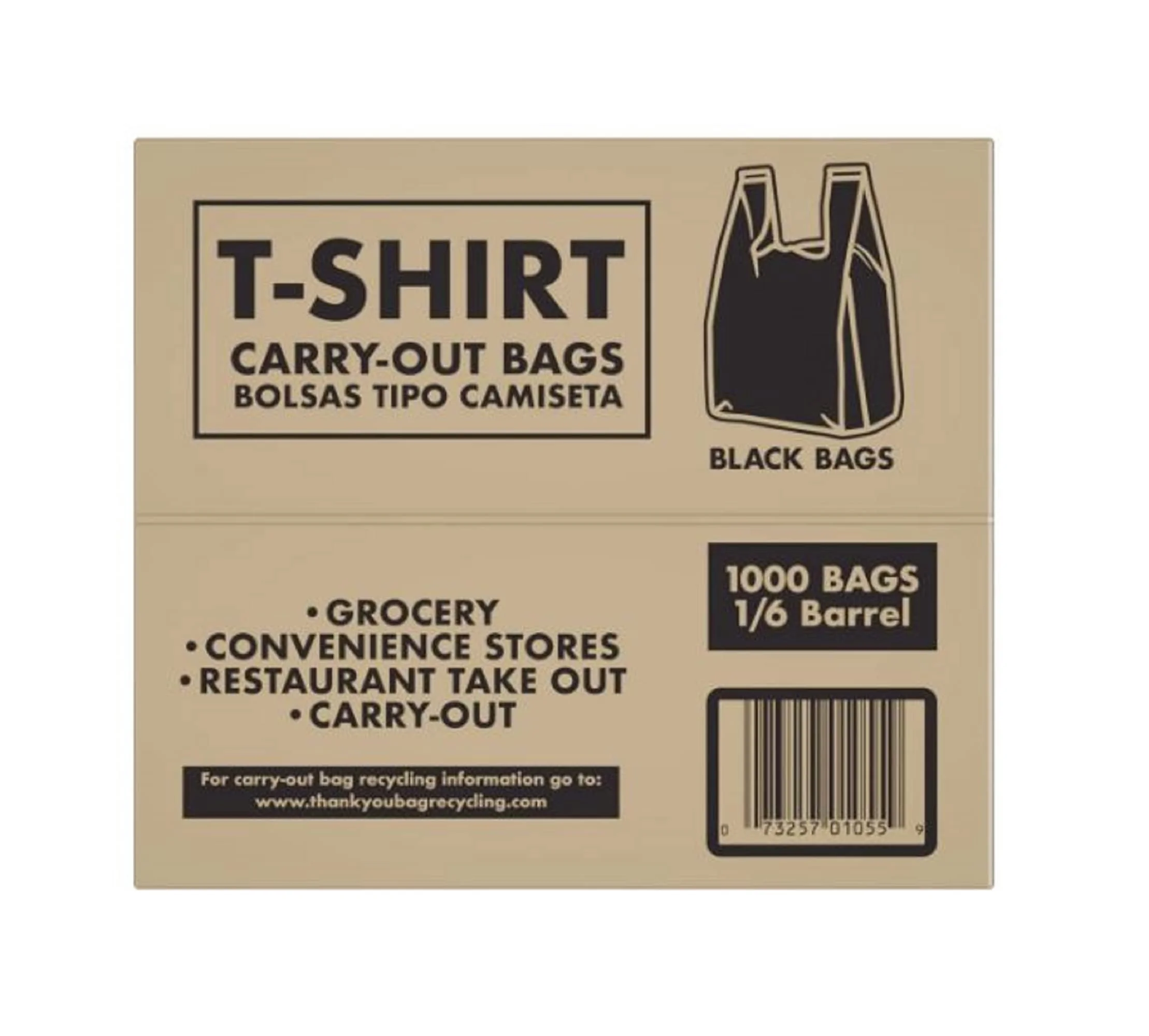 Poly America 1,000 Count Black T-Shirt Carryout Bags, 11.5" x 6.5" x 22"