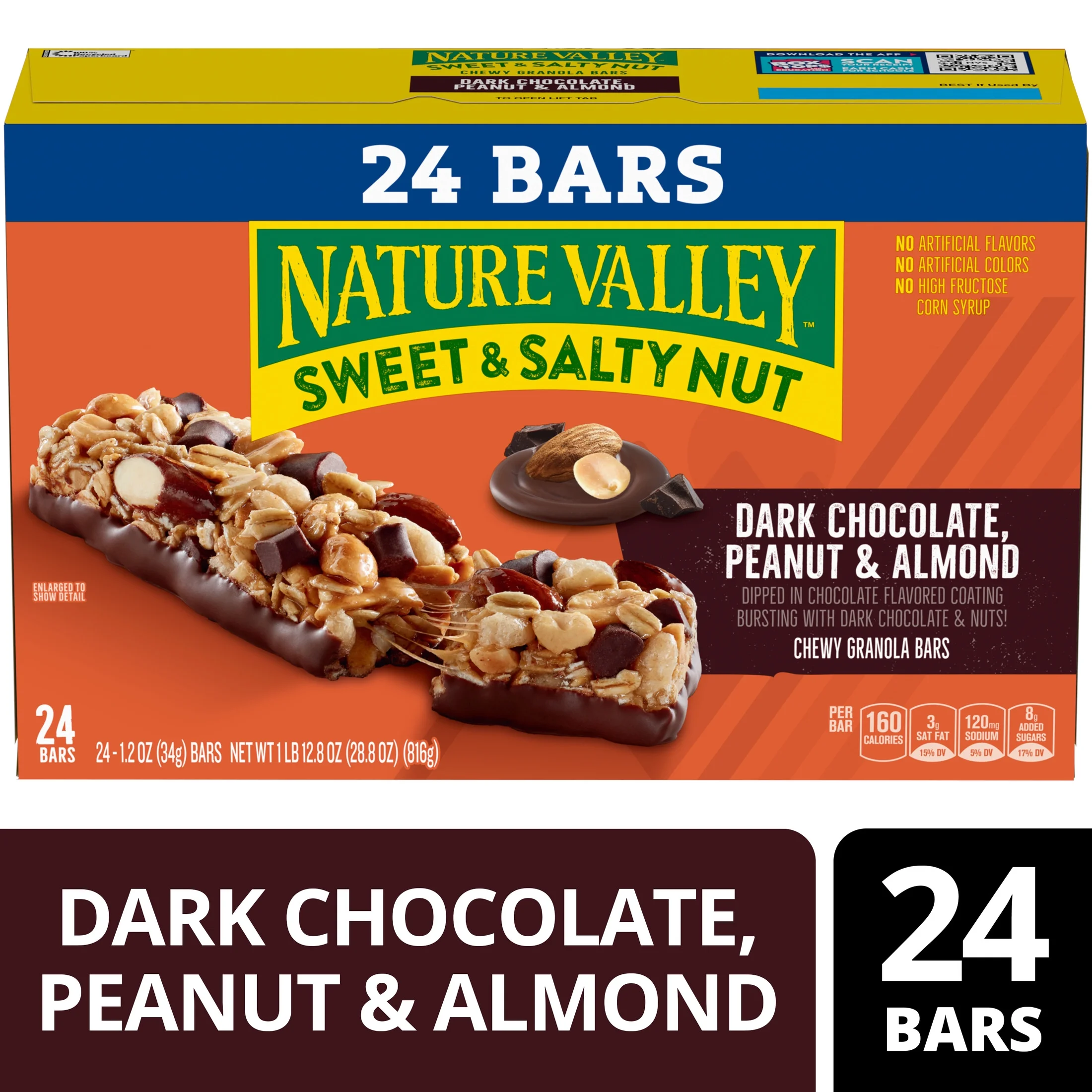 Nature Valley Sweet and Salty Nut Bars, Dark Chocolate Peanut Almond, 24 Bars, 28.8 oz