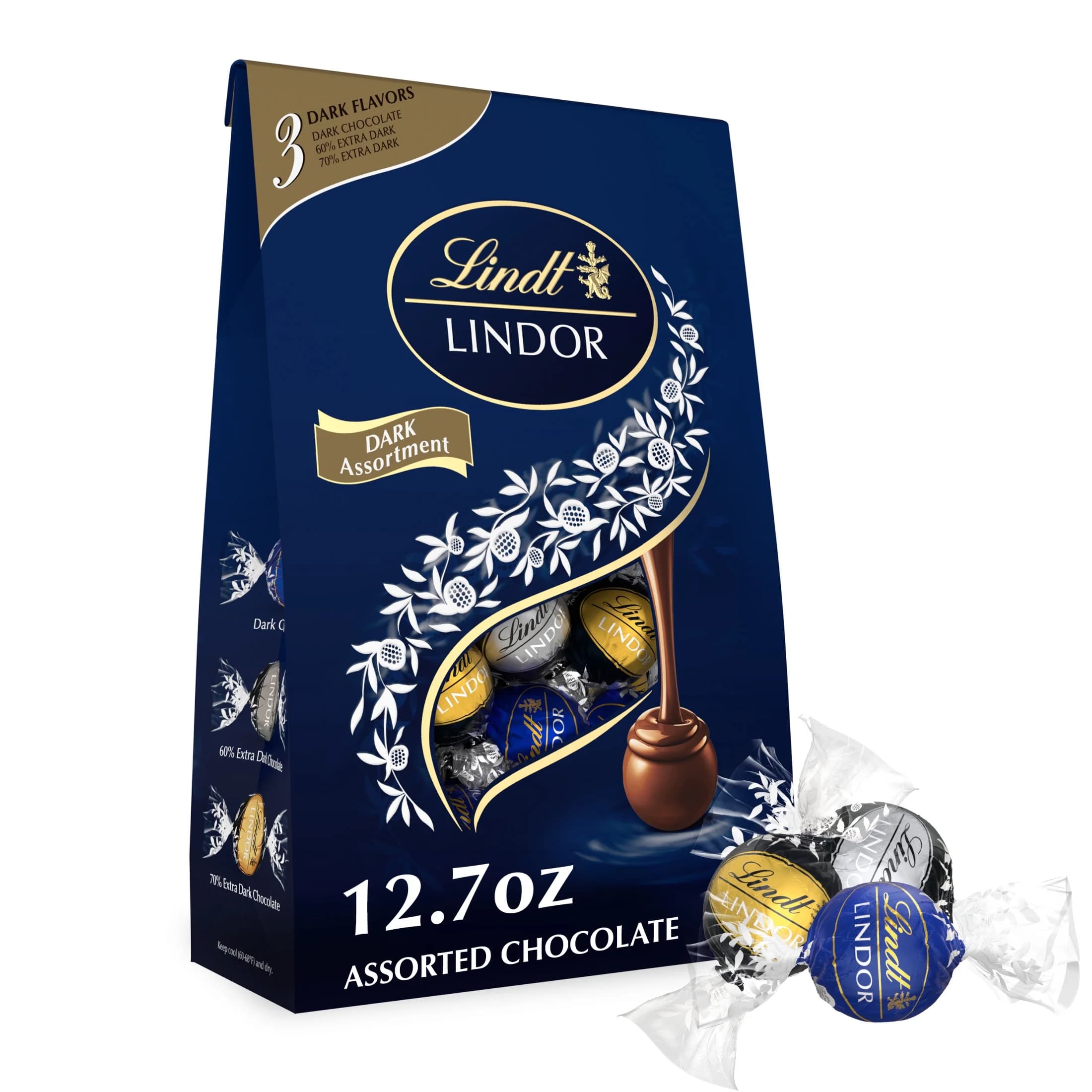 Lindt LINDOR Assorted Dark Chocolate Candy Truffles, 12.7 oz. Bag