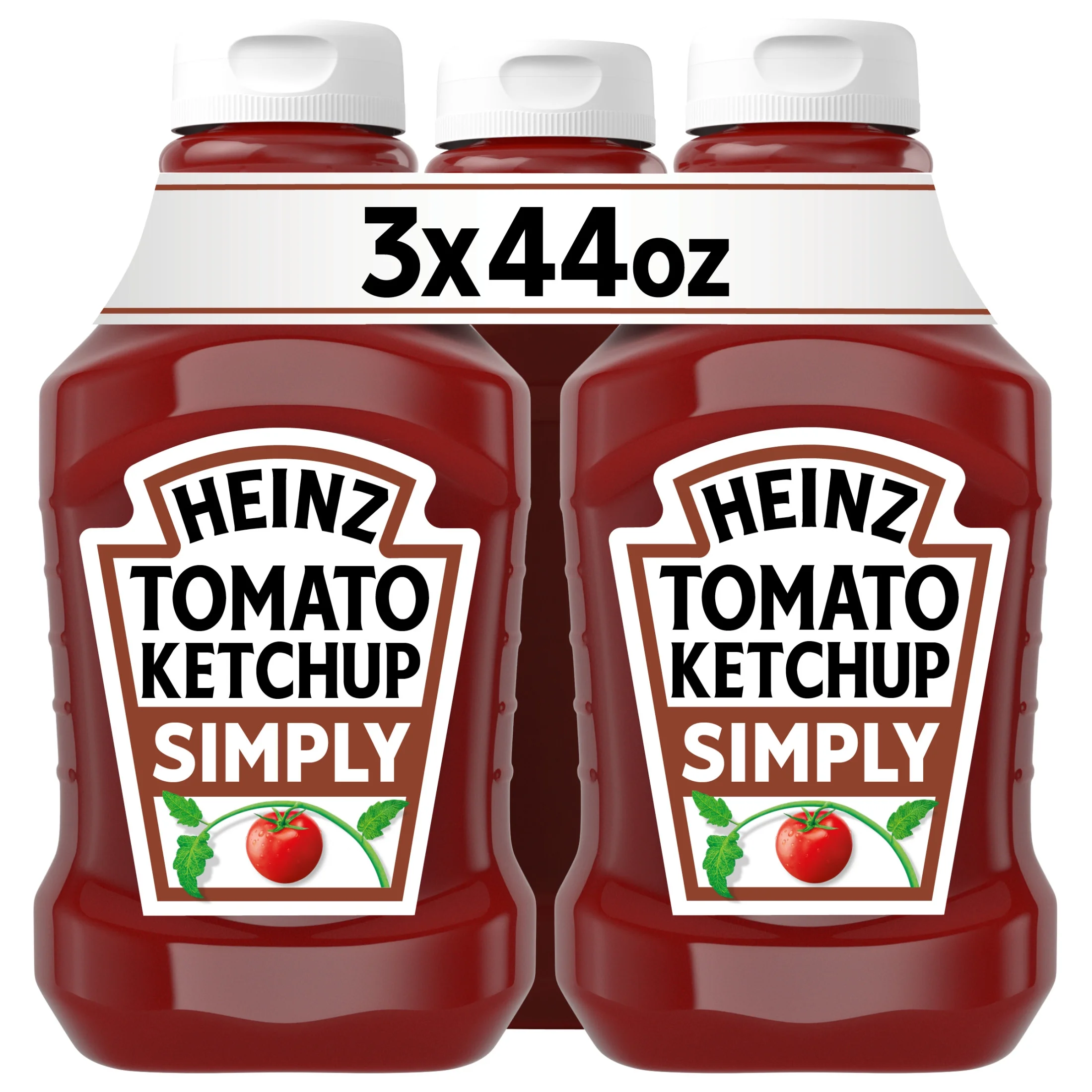 Heinz Simply Tomato Ketchup, 3 Bottles, for Easy Sharing and Easy Serving, No Artificial Sweeteners, 44 oz