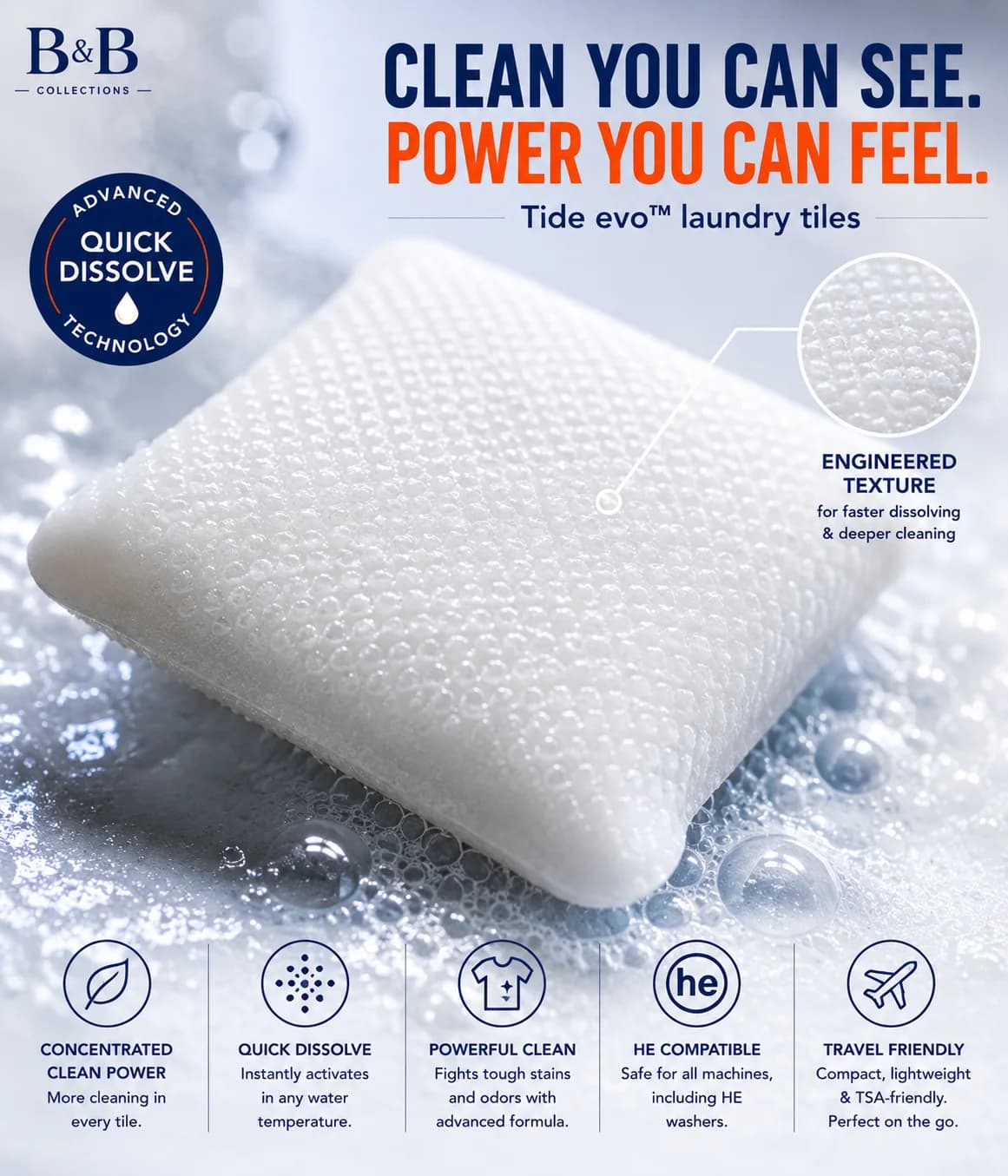Tide evo Laundry Detergent Tiles, Original Scent, Quick Dissolve Concentrated Laundry Soap, HE Compatible, 66 Medium Loads — view 7