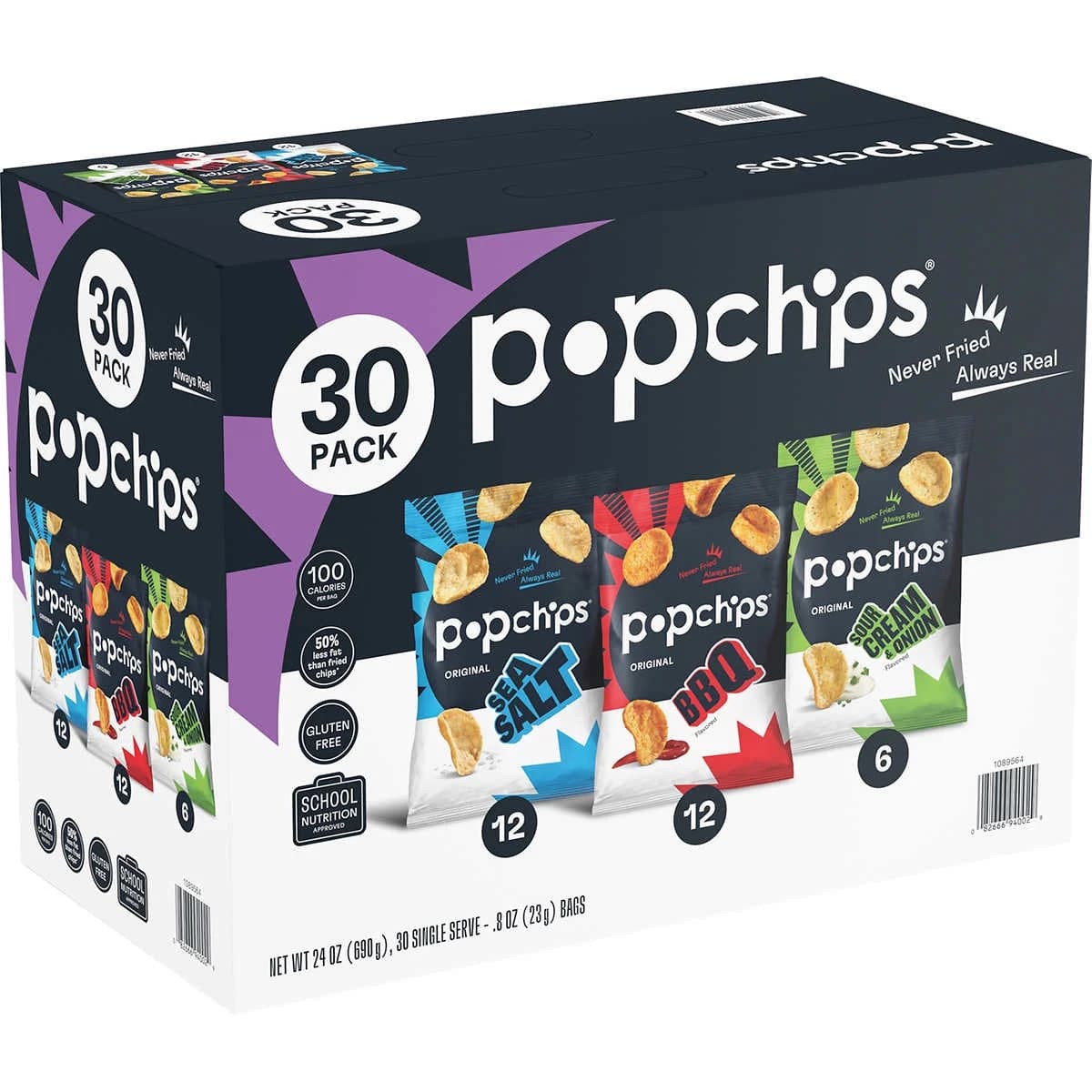 2 PACK | Popchips Potato Chips, Variety Pack, 0.8 oz, 30-count — view 2