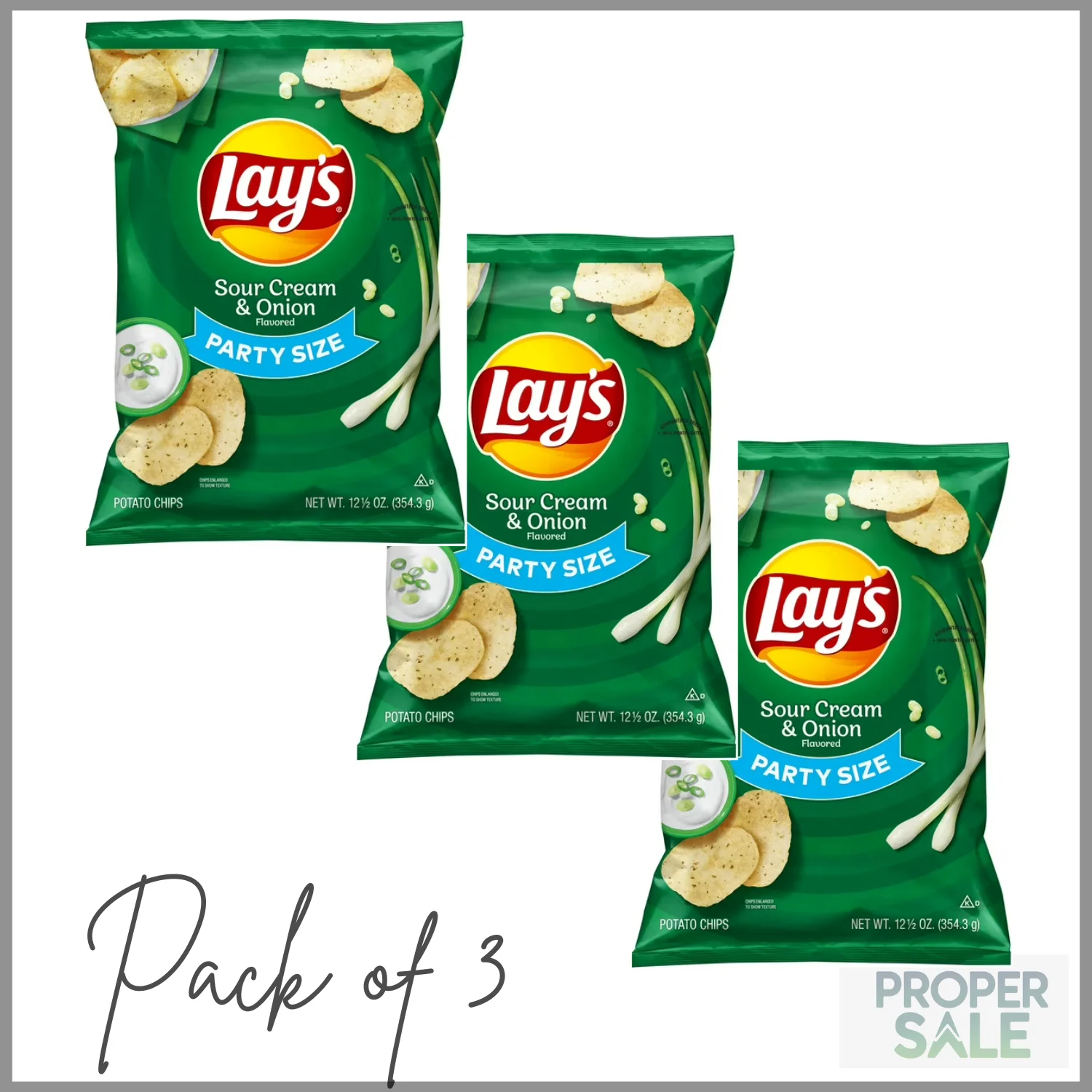 Lay's Sour Cream & Onion Flavored Potato Chips, Party Size, 12.5 oz Bag ( PACK OF 3 ) — view 2