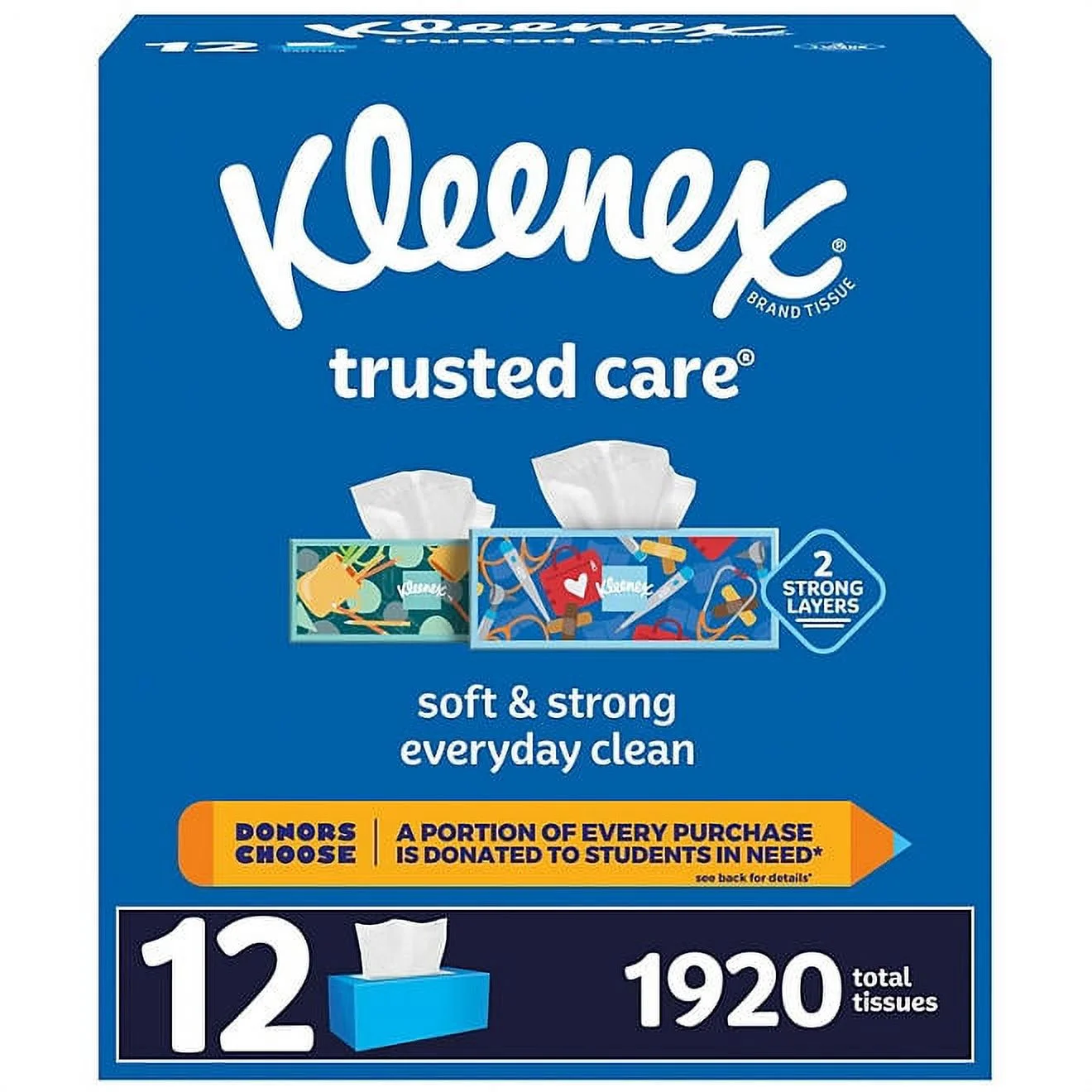 kleenex trusted care 2ply facial tissues flat boxes 12pk — view 2